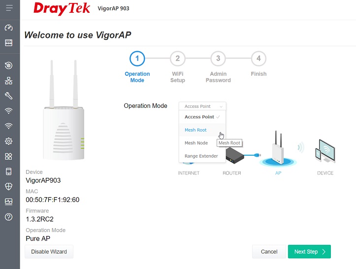a screenshot of VigorAP's Web UI